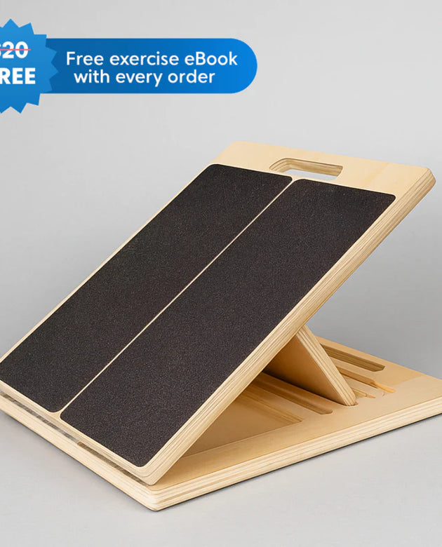 2-in-1 Balance + Portable Wooden Slant Board + Free 2 Pack Knee Braces for Pain Relief