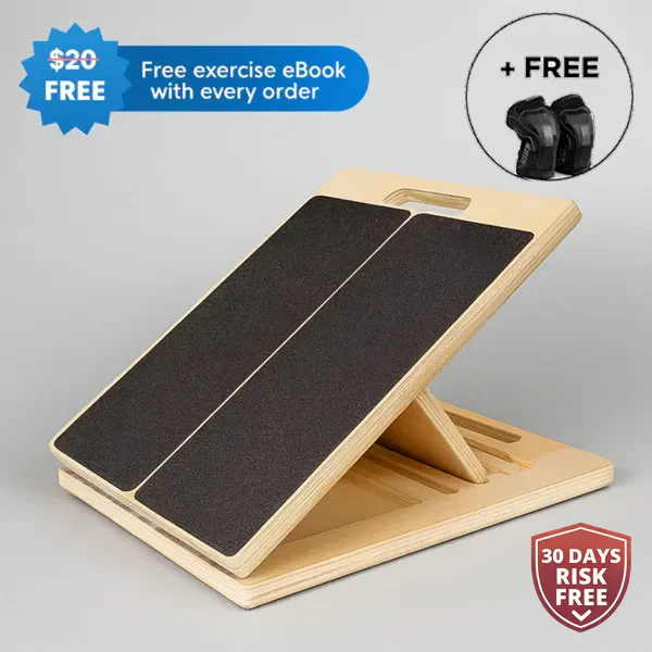 MobilEase™ 2-in-1 Balance + Portable Wooden Slant Board + Free 2 Pack Knee Braces for Pain Relief